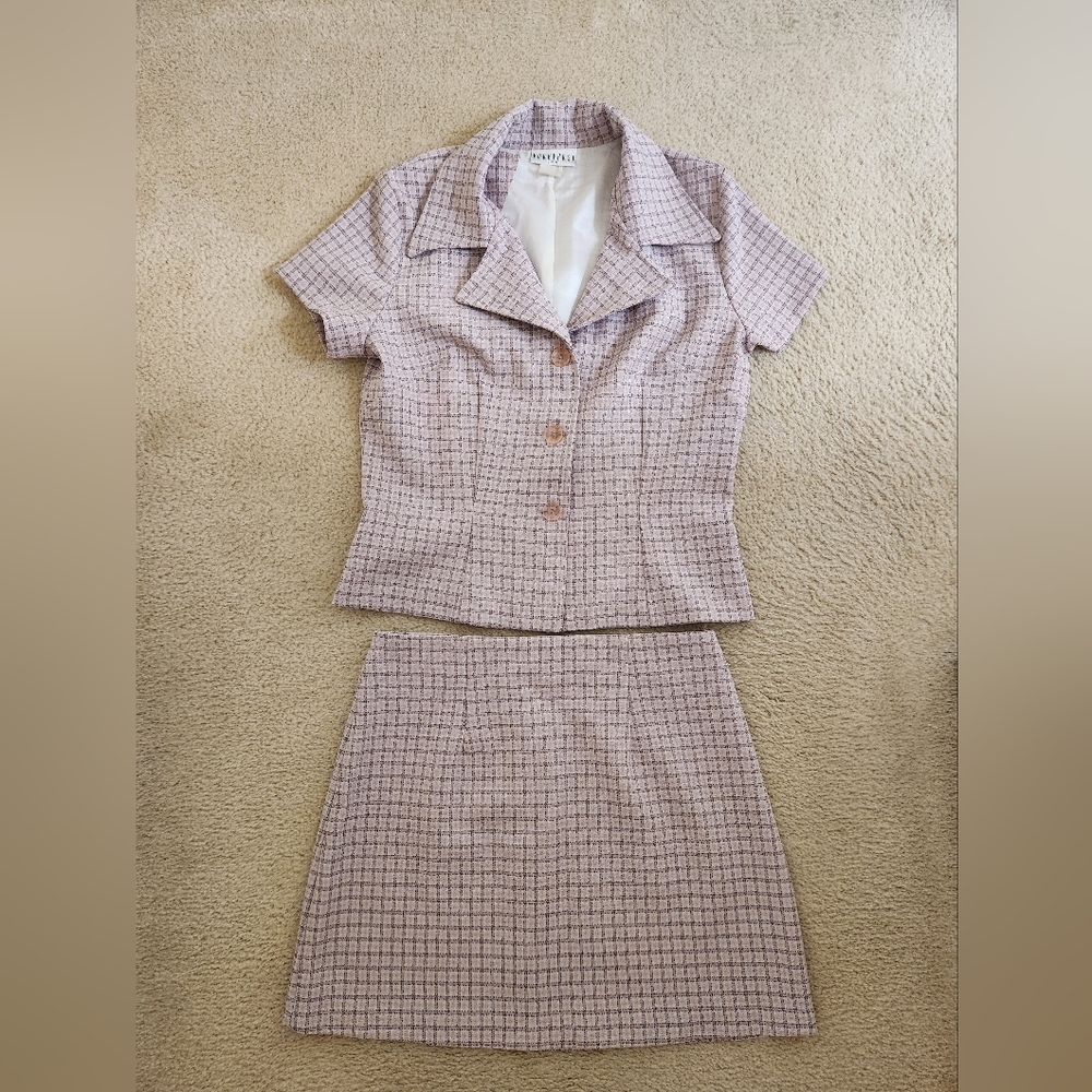 Vintage Y2K Pink Checkered Two Piece Set, Blazer and Skirt